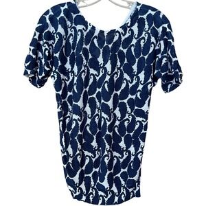 Talbots Sweater Womens Small Petite Blue White Paisley Stretch Top Cottagecore